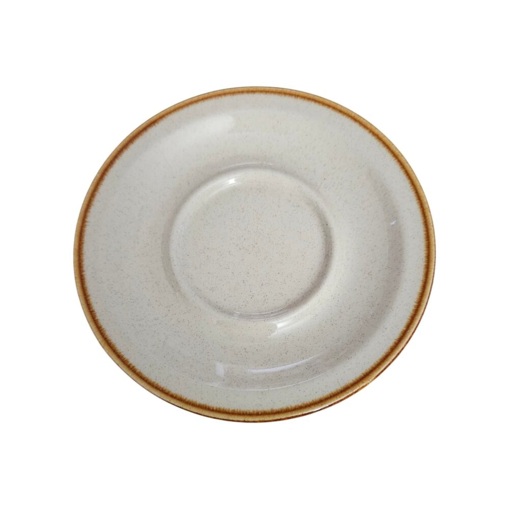 Set 4 Alpine Mountain Stoneware Saucers Japan Speckled Brown Rim
